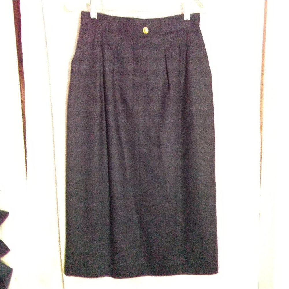 JH Collectibles Navy Blue Pure Wool Lined Skirt Ankle Length Size 12 Runs Small